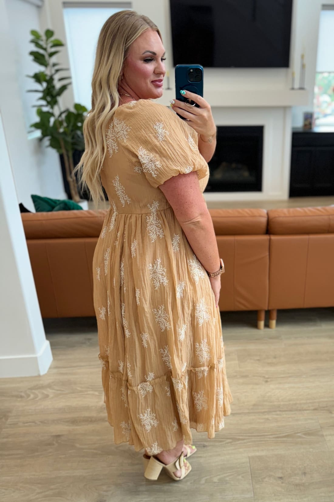 Trusting My Intuition Balloon Sleeve Dress in Camel