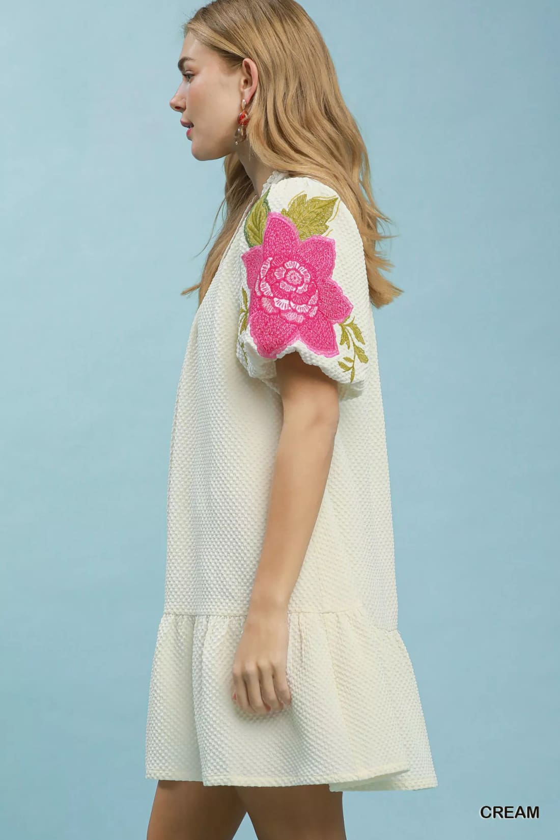 Umgee Floral Embroidered Textured Jacquard Dress