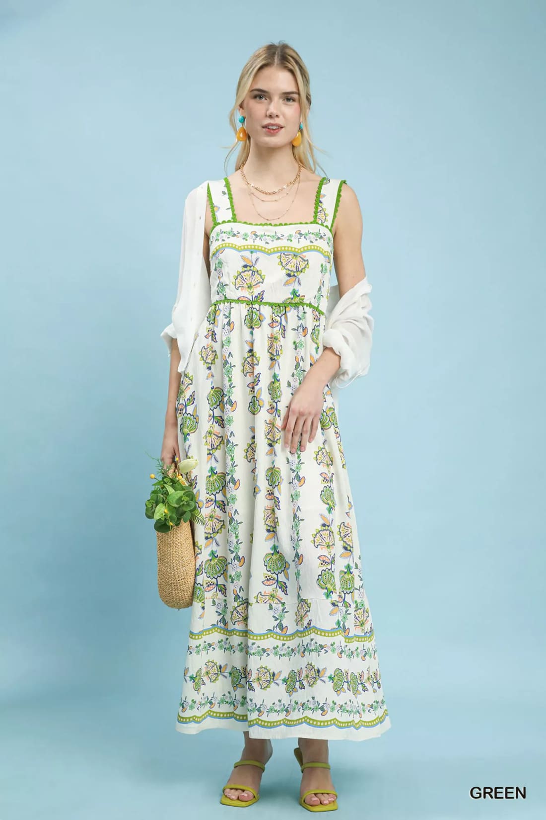 Umgee Floral Print Tiered Midi Dress
