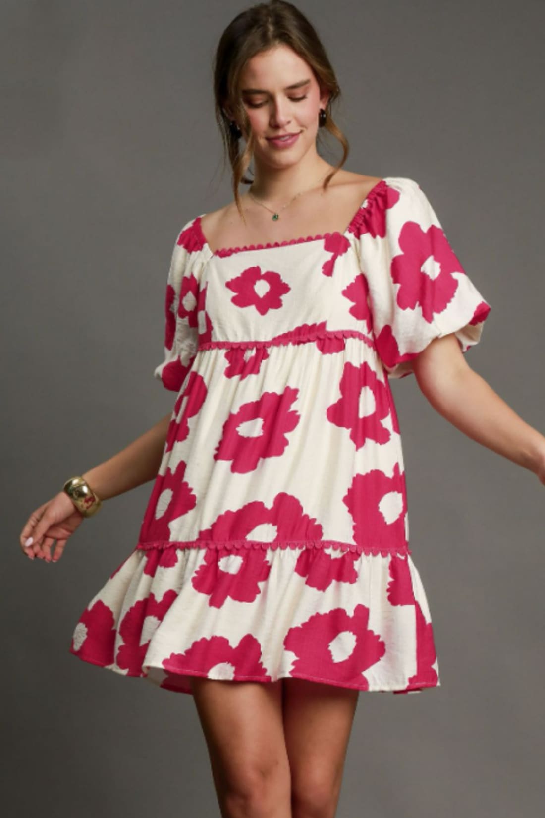 strapless open back dress Umgee Burgundy Mixed Print Dress – Mini Mee main image 0