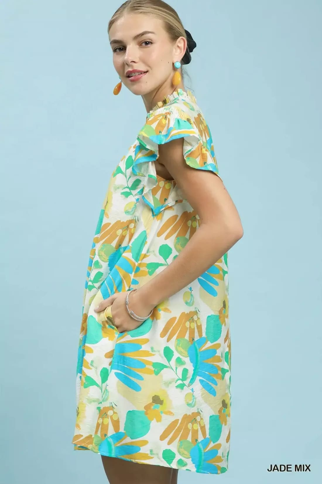 Umgee Ruffled Botanical Print Mini Dress