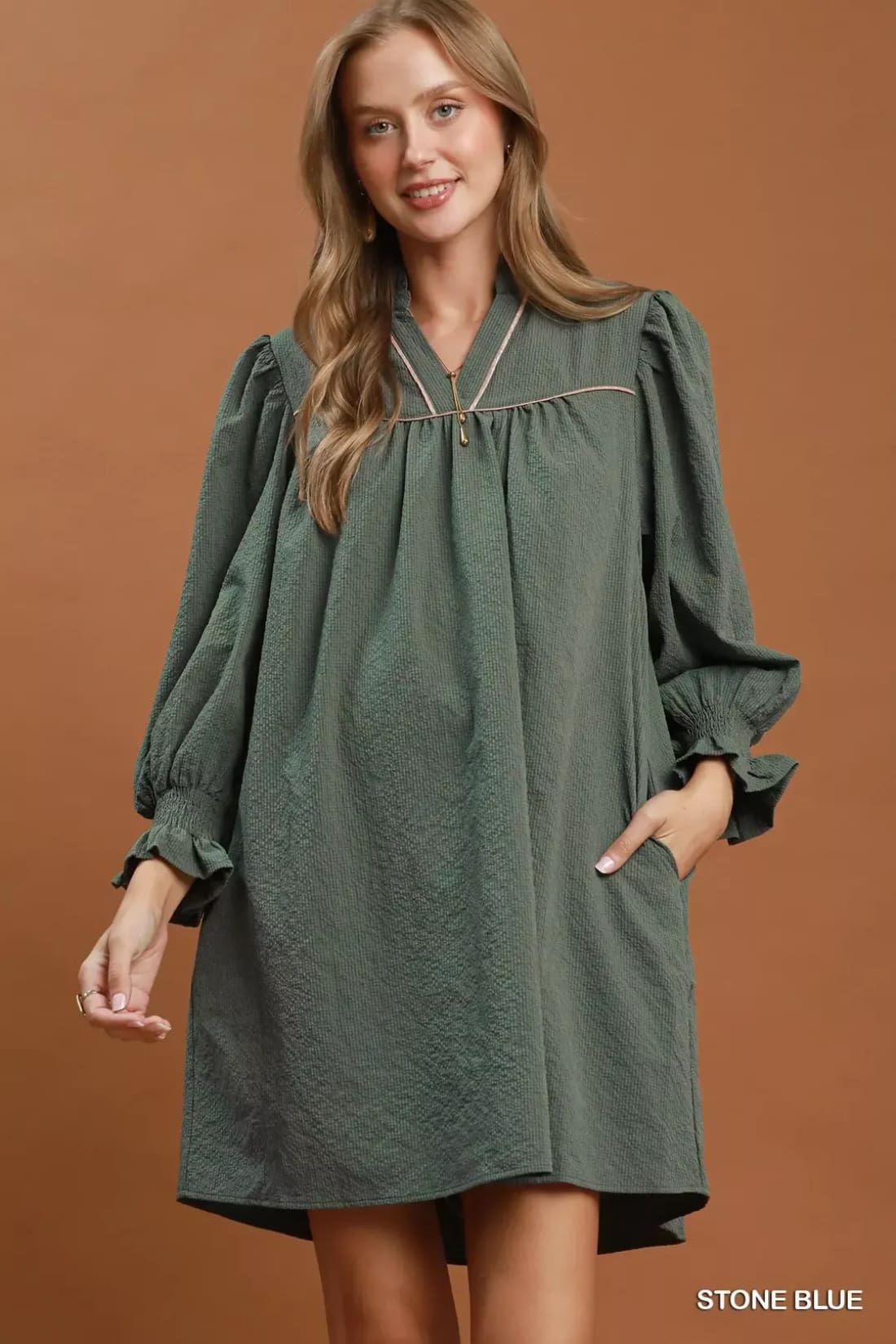 Umgee Textured Puff Sleeve Mini Dress