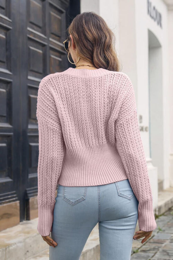V - Neck Long Sleeve Cropped Sweater