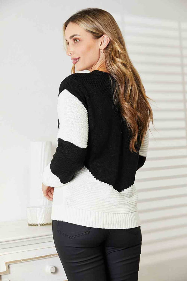 Woven Right Two - Tone Openwork Rib - Knit Sweater