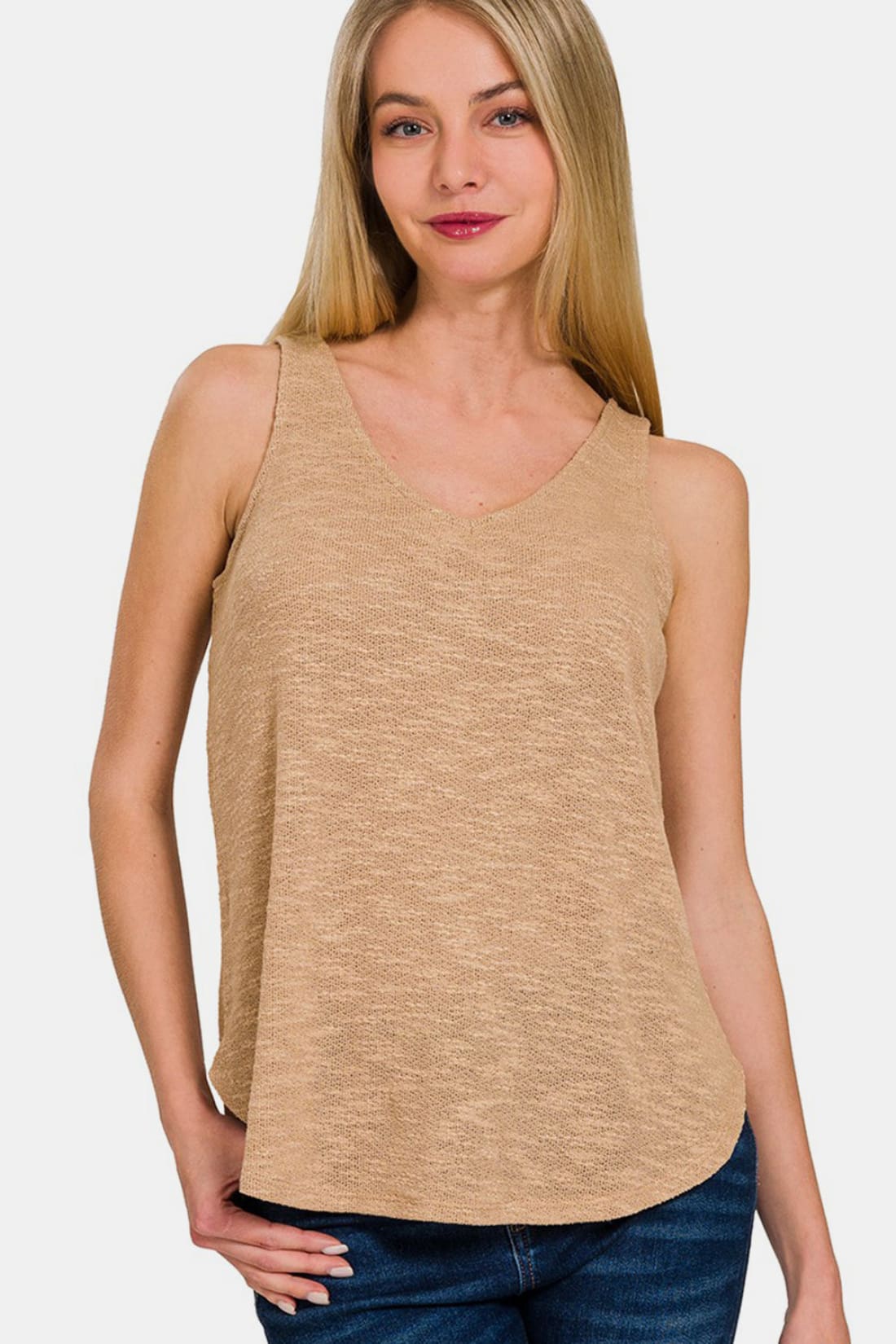 Zenana V Neck Curved Hem Tank