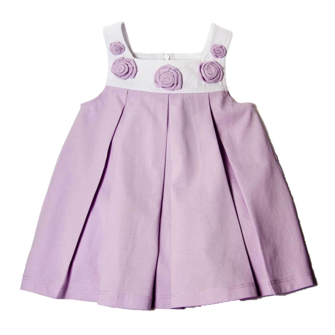 Baby Boutique Lavender + White Cotton Spring/Summer Party Birthday Easter Dress with Rose Petal Embellishment Fully Lined