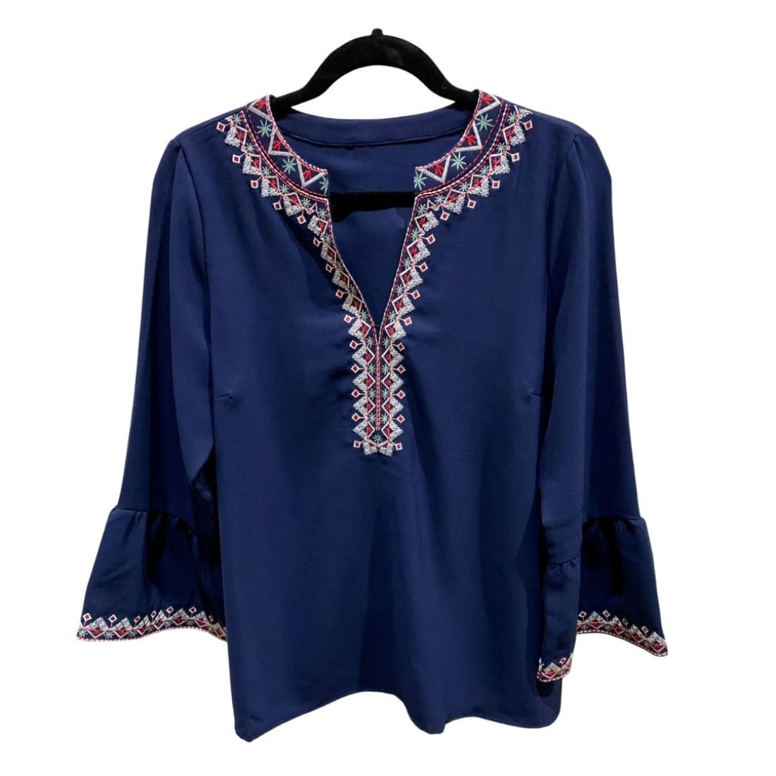Boho Embroidered Blouse with 3/4 Sleeves - 50%