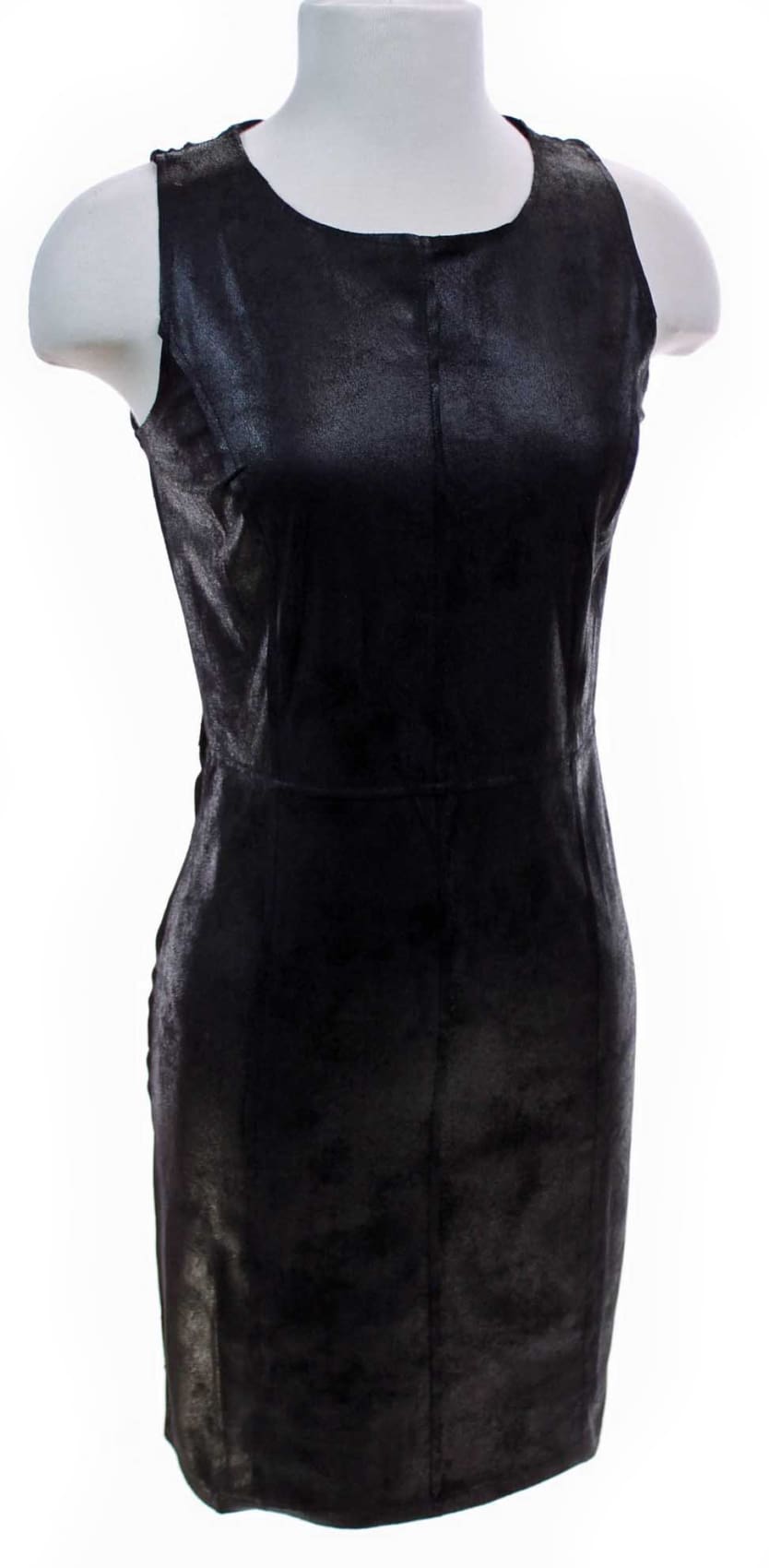 Boutique Fashion Black Faux Leather Sleeveless Sheath Dress