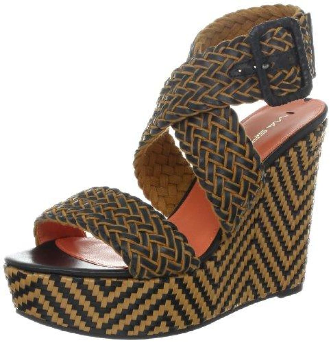 Fashion Boutique $250 VIA SPIGA Kagan Strappy Platform Wedges Sandals Black + Camel Sz 8