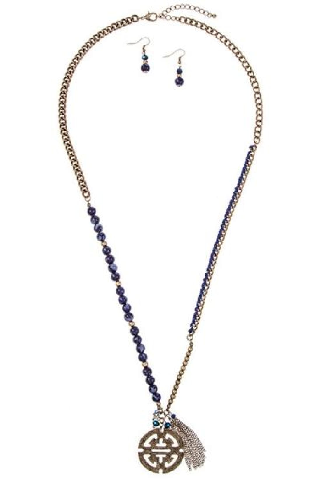 Fashion Boutique Antique Medallion Long Necklace Earrings Set