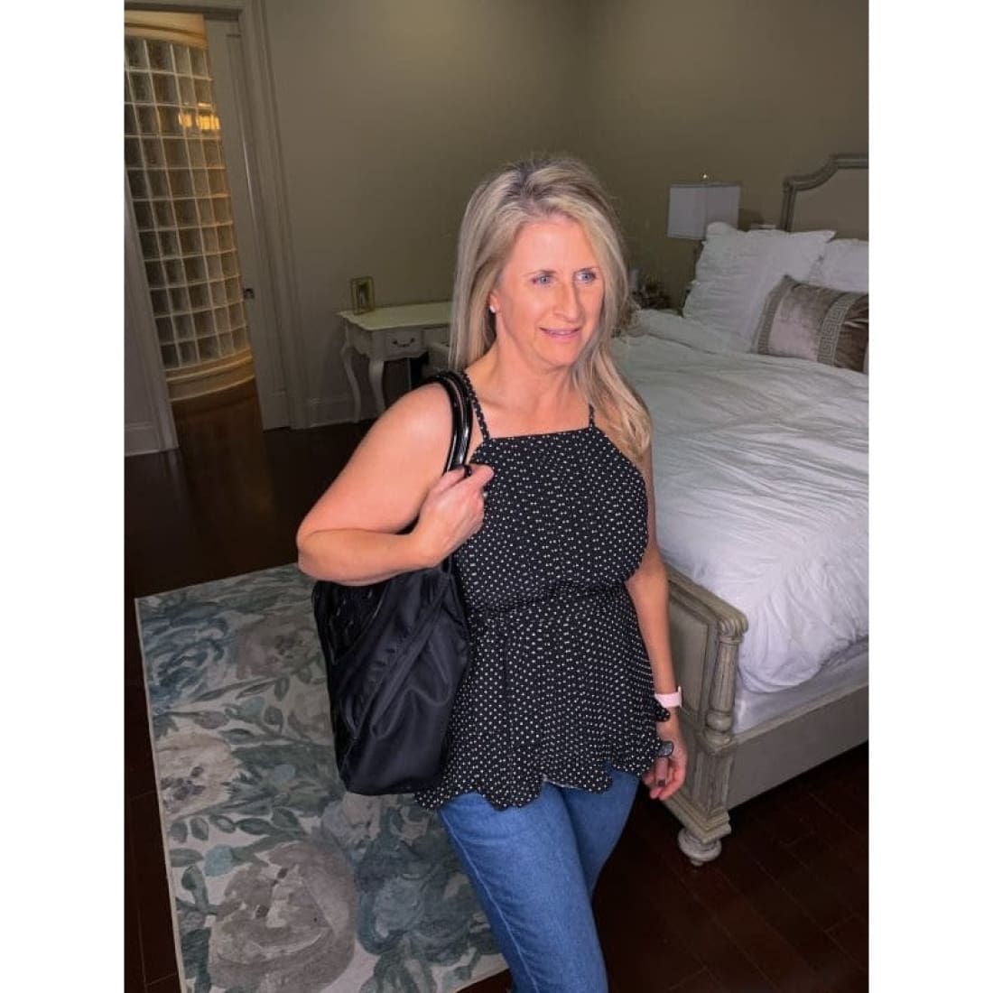 Fashion Boutique Black Polka Dot Pleated Tie Waist Peplum Halter Top for Skinny Jeans