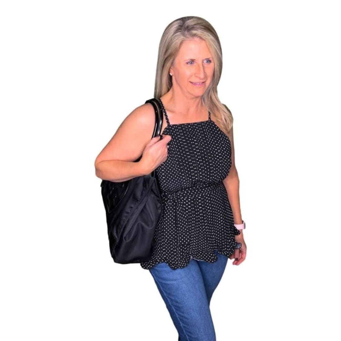 Fashion Boutique Black Polka Dot Pleated Tie Waist Peplum Halter Top for Skinny Jeans