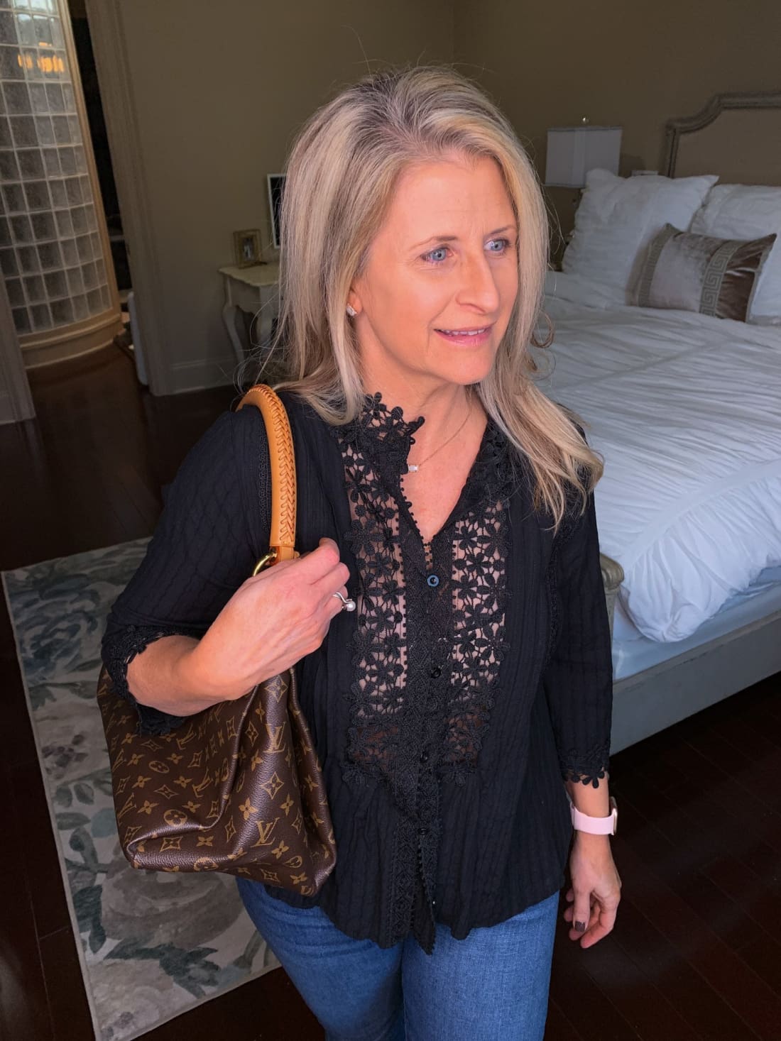 Fashion Boutique Boho Button Down Applique Detail Floral Crochet Lace Breezy Summer Top