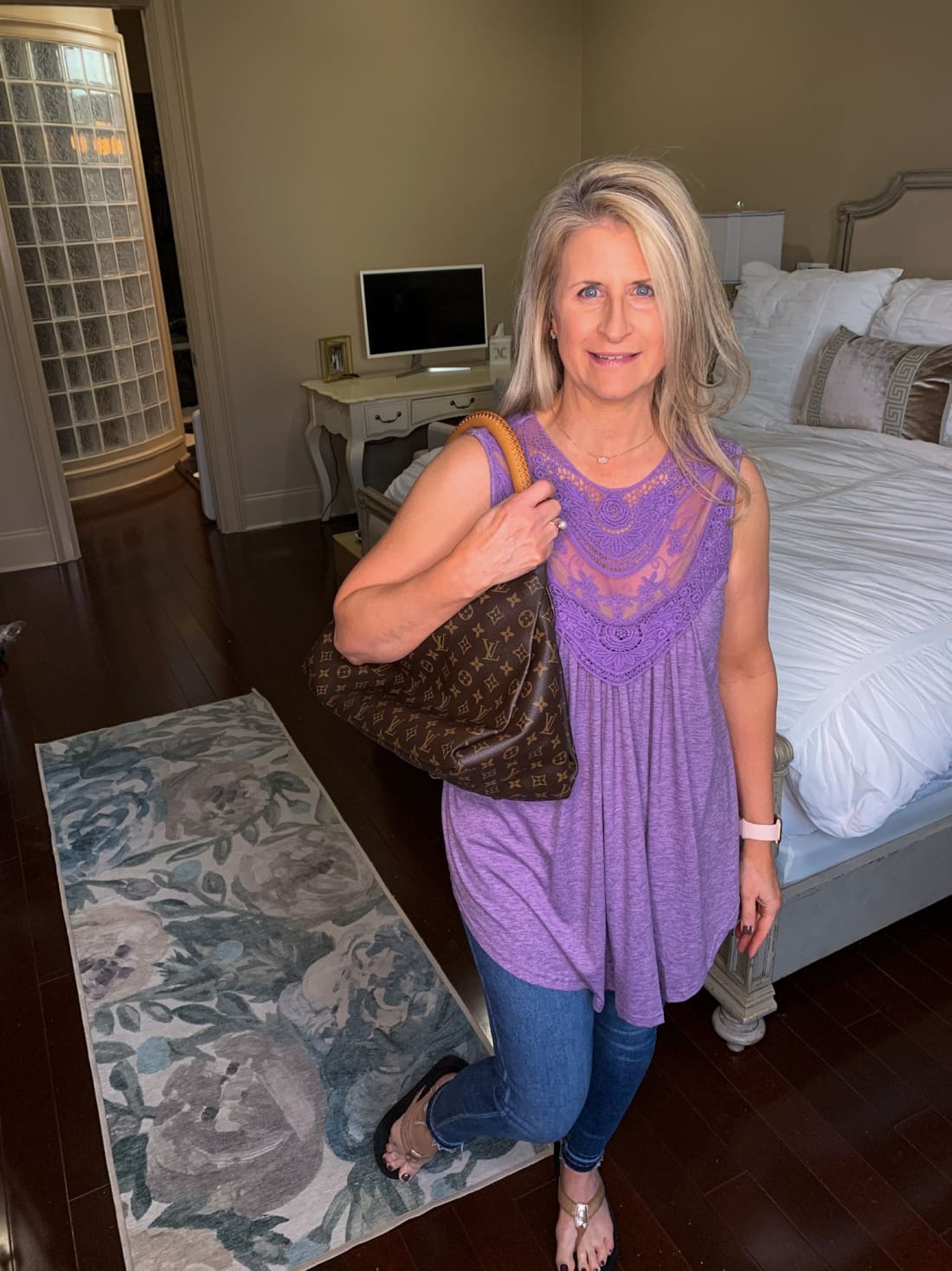 Lillian Lace Embroidered Sleeveless Top - Violet - Cute Tops to Wear with Skinny Jeans