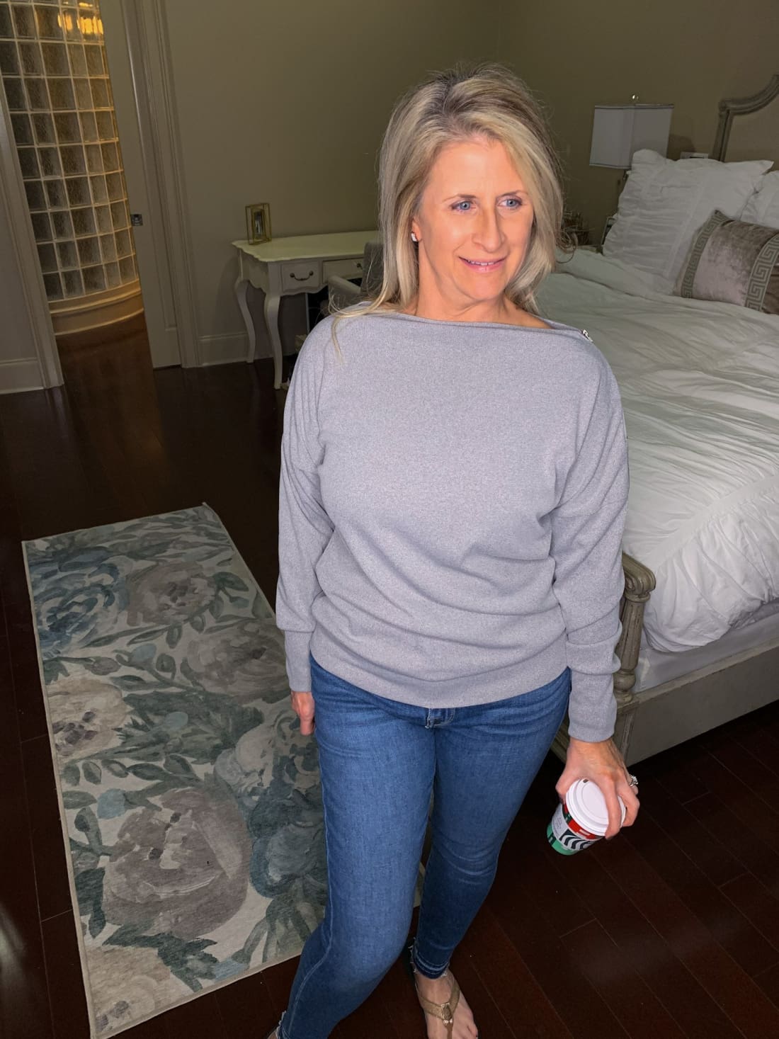 Ribbed Zip Accent Knit Top - Gray