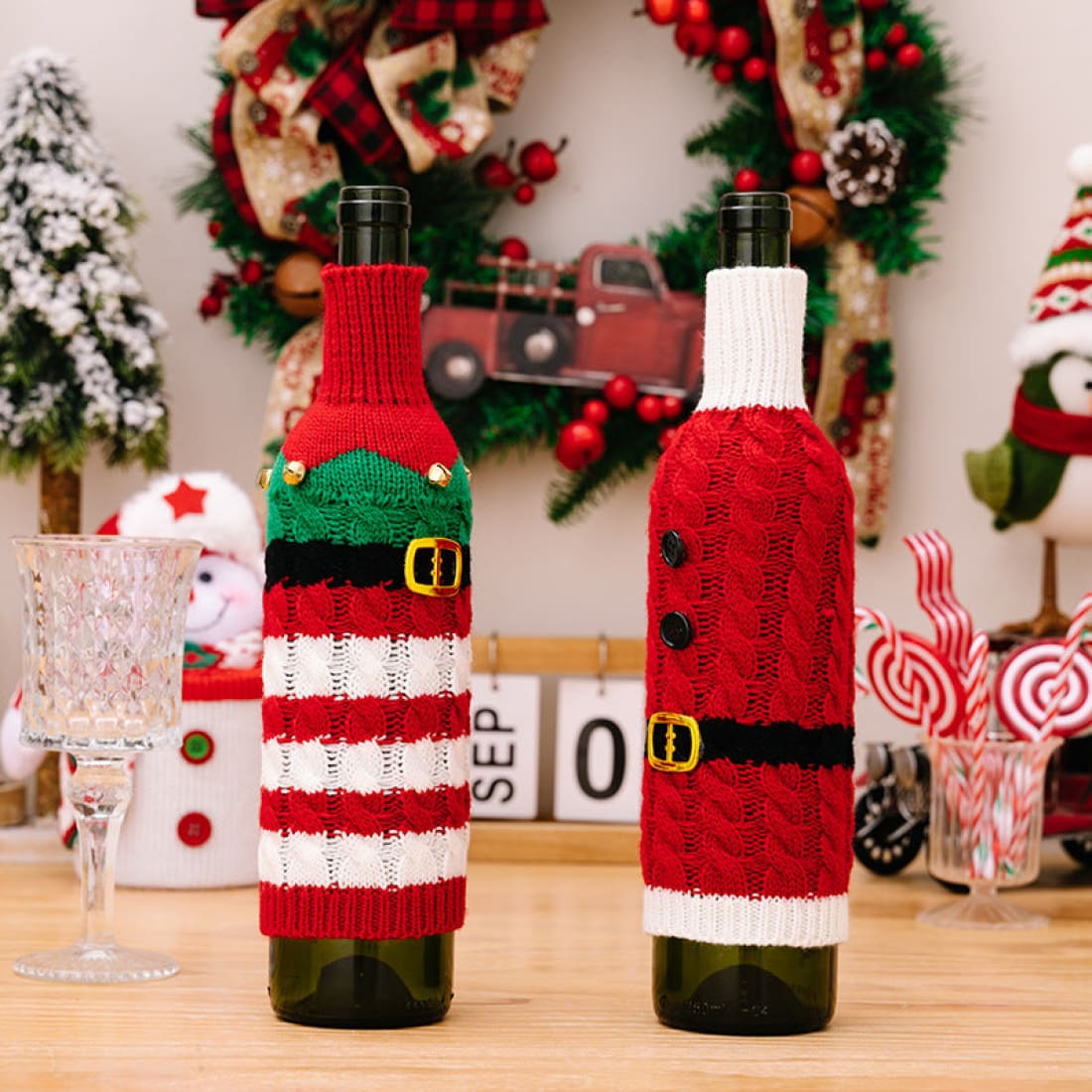 2-Piece Cable-Knit Wine Bottle Covers | wine accessories