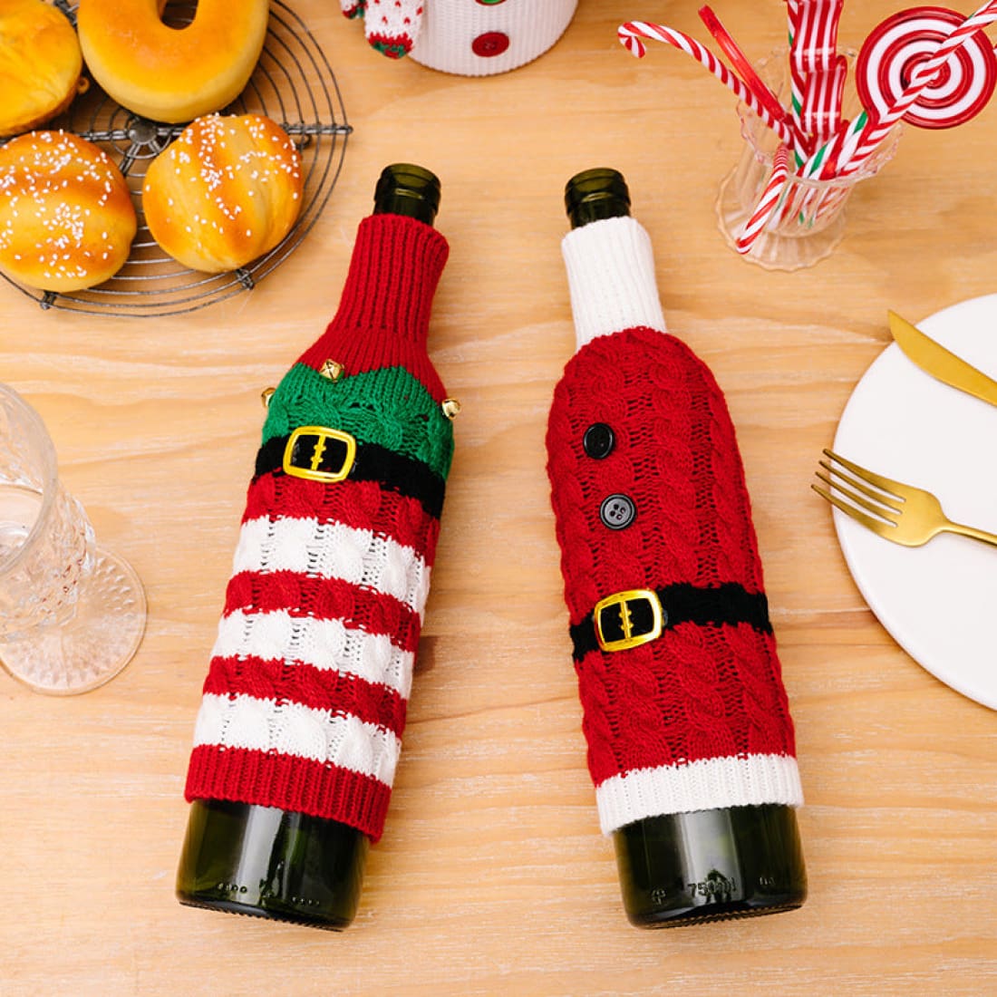 2-Piece Cable-Knit Wine Bottle Covers | wine accessories