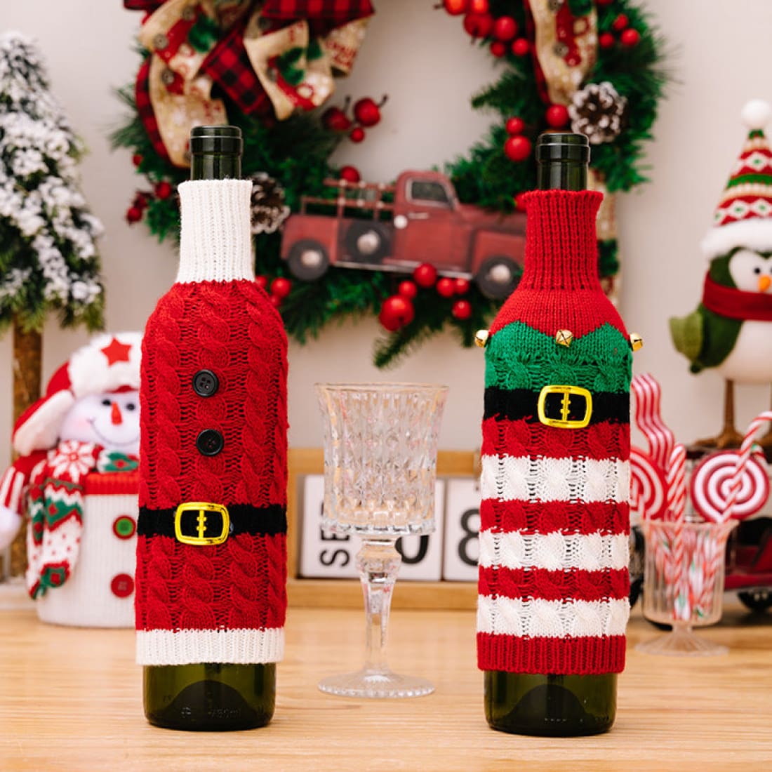 2-Piece Cable-Knit Wine Bottle Covers | wine accessories