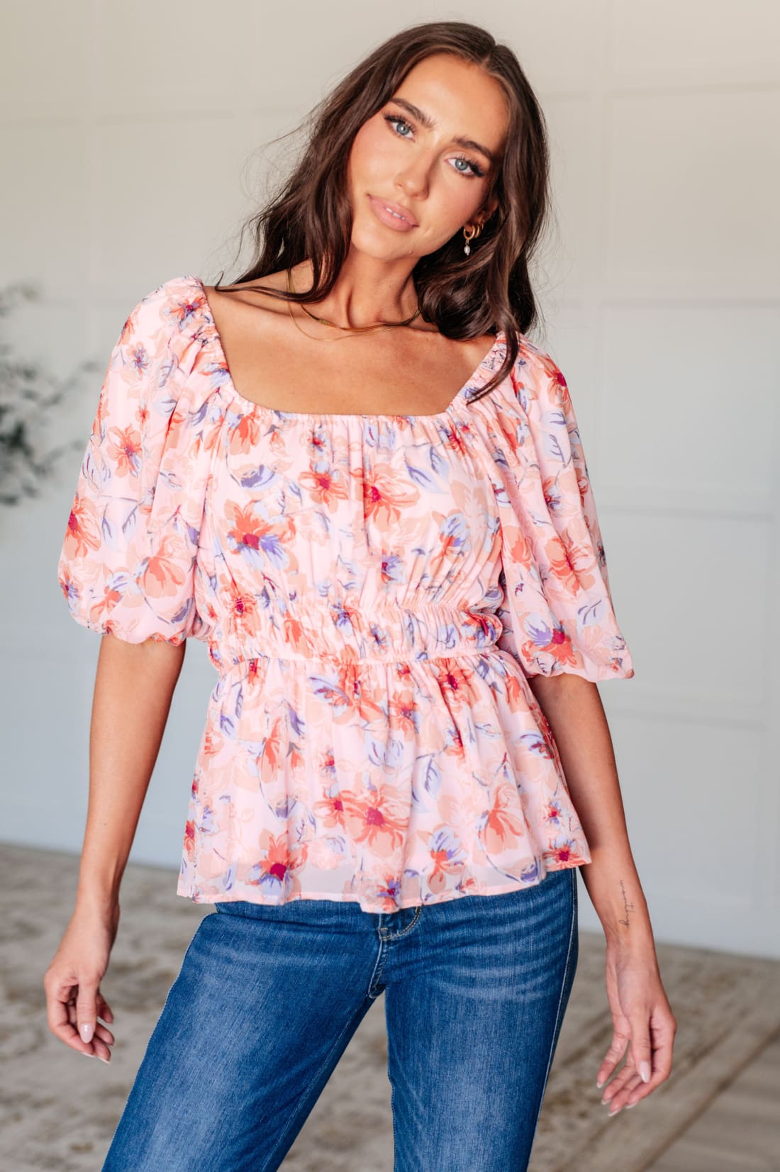 A Powerful Force Square Neck Balloon Sleeve Blouse | Tops