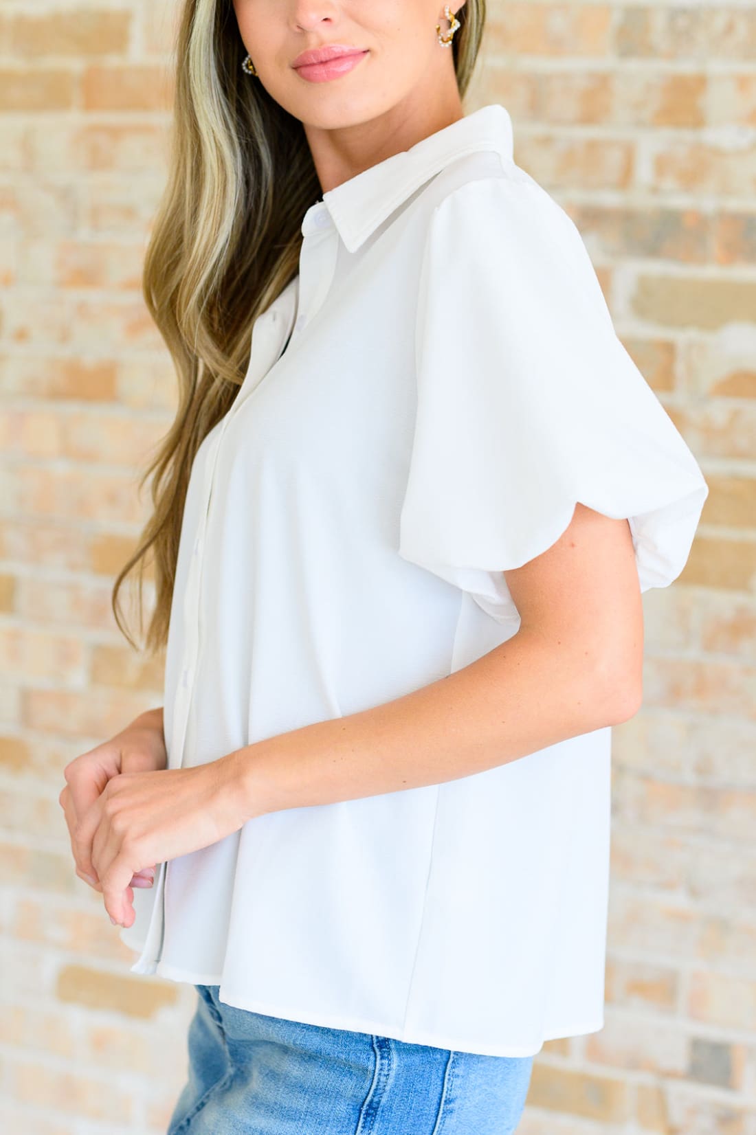 White Short Puff Sleeve Blouse | Blouses & Shirts