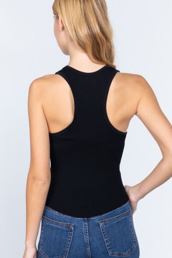 ACTIVE BASIC Ribbed Round Neck Racerback Seamless Tank | Tops
