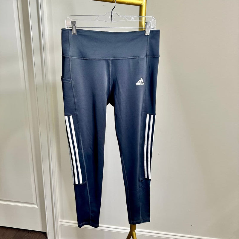 Adidas Aeroready High Waist Side Stripe 7/8 Leggings with Pocket Carbon Grey Size L NWOT