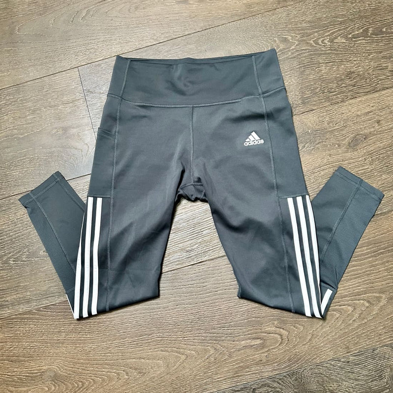 Adidas Aeroready High Waist Side Stripe 7/8 Leggings with Pocket Carbon Grey Size L NWOT