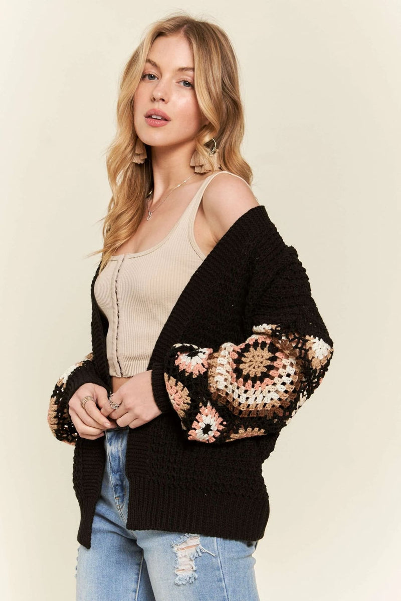 ADORA Multi Color Sleeve Crochet Cardigan