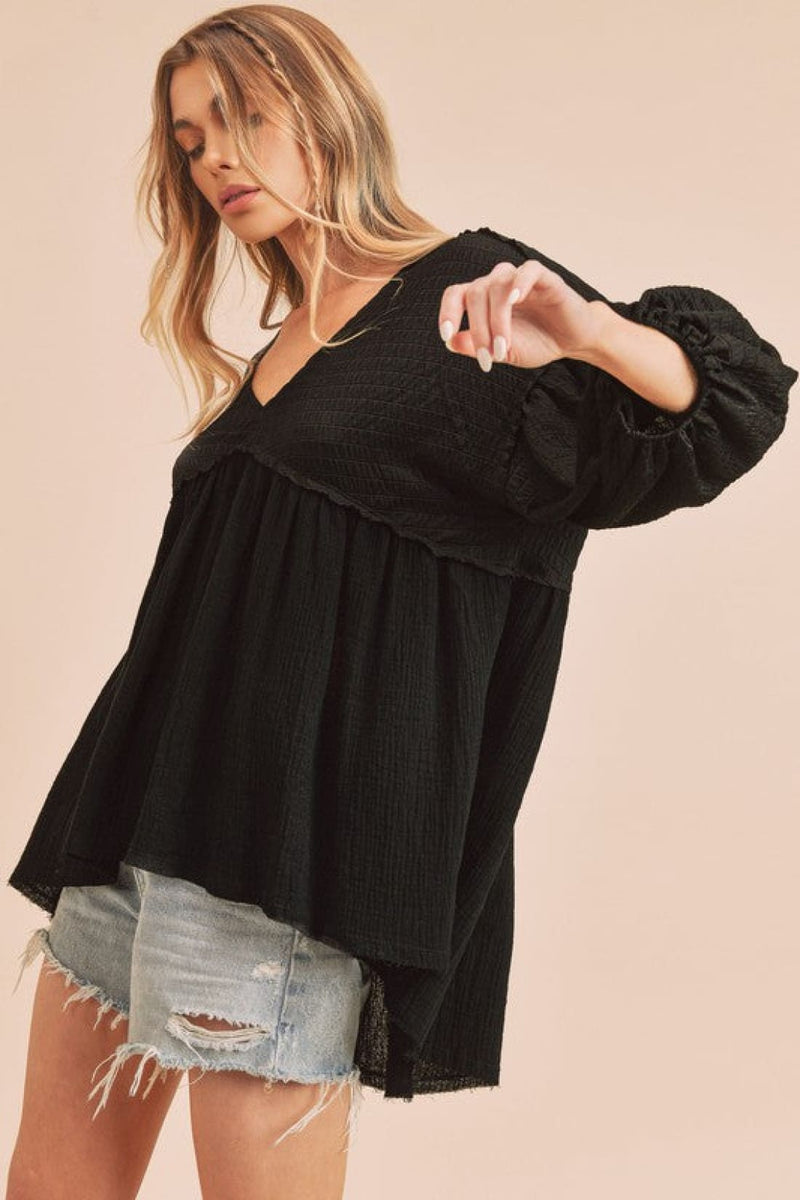High-Low Black Babydoll Top