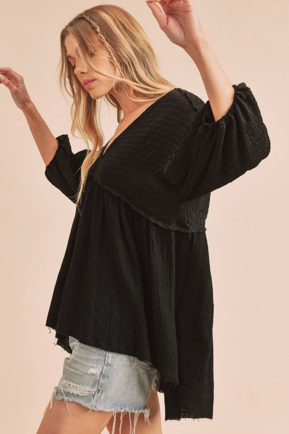 High-Low Black Babydoll Top