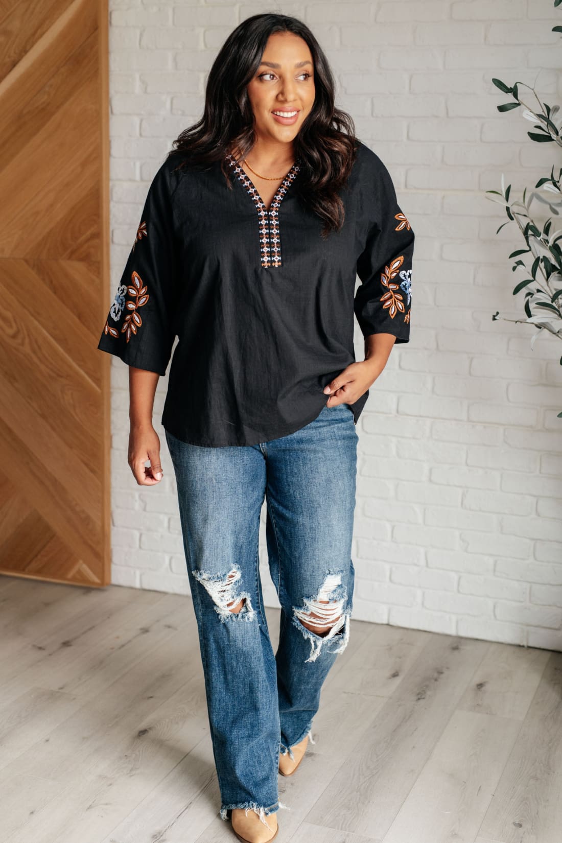 All In Me Embroidered V-Neck Blouse | Blouses