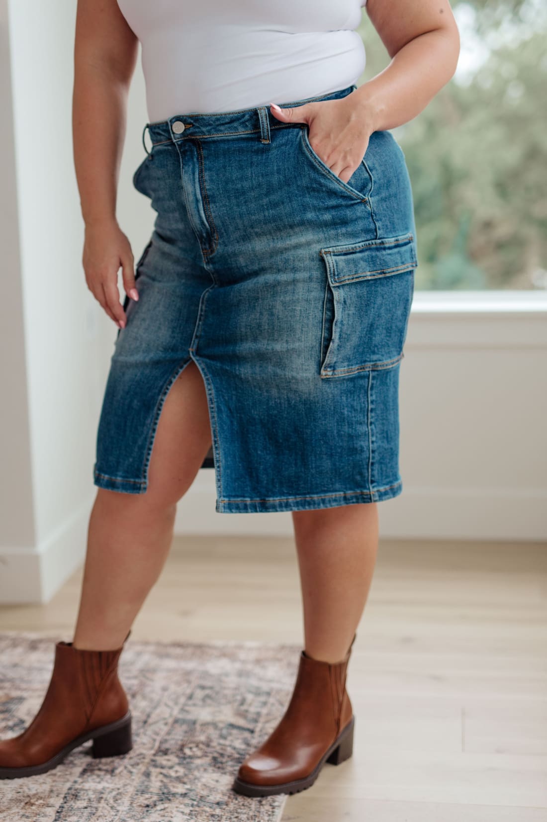 High Rise Denim Cargo Skirt | skirt