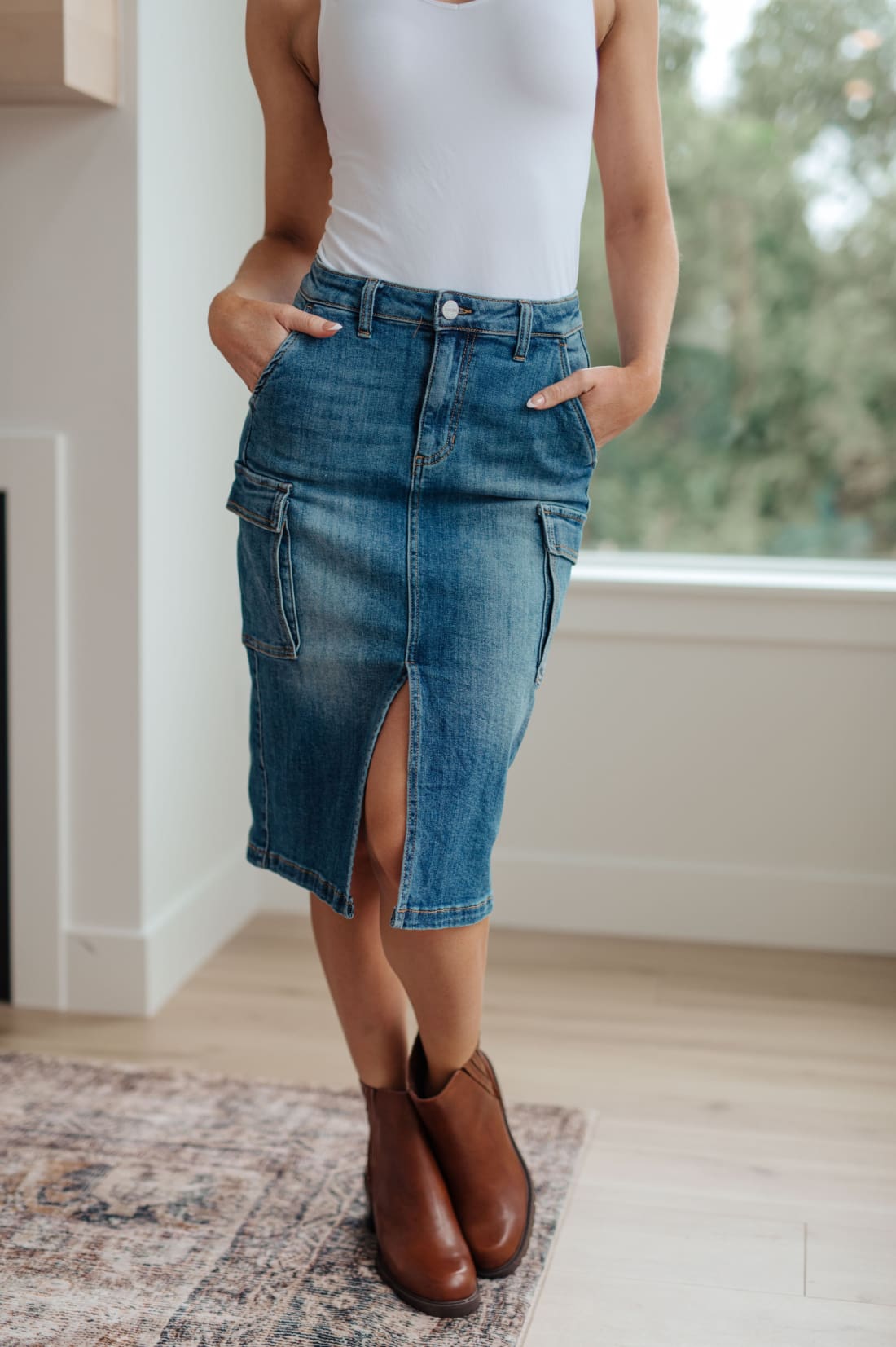 High Rise Denim Cargo Skirt | skirt