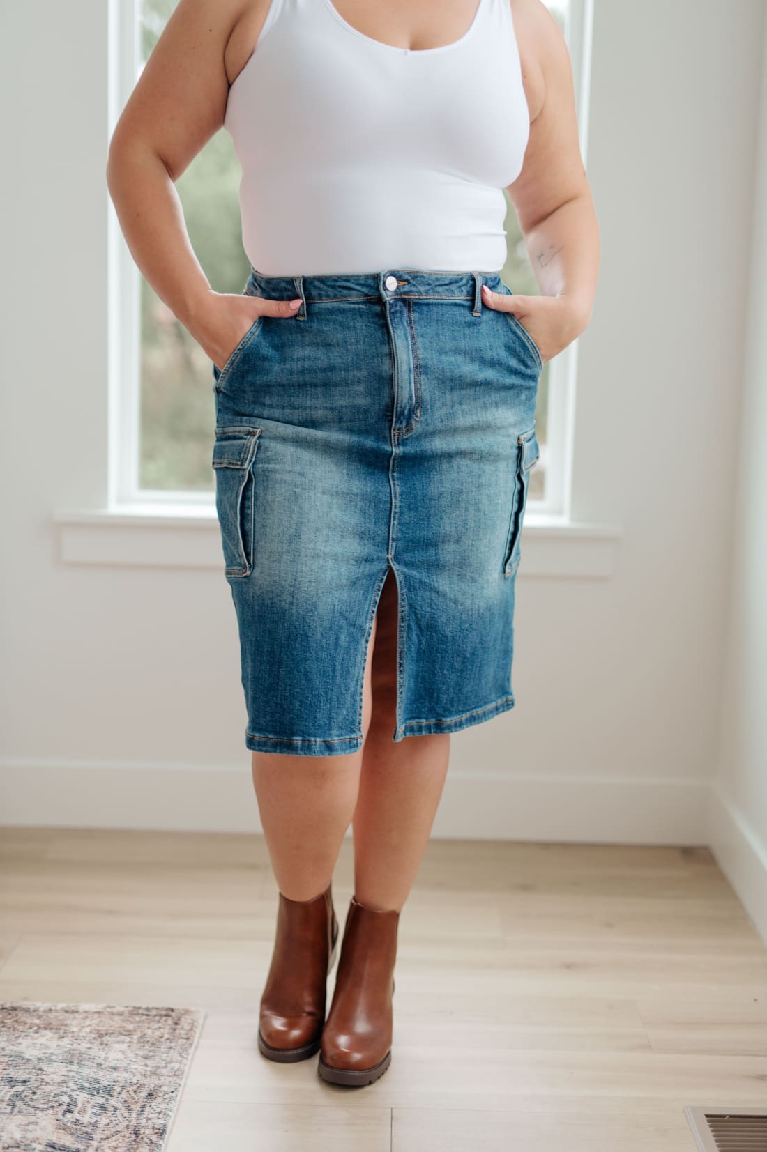 High Rise Denim Cargo Skirt | skirt