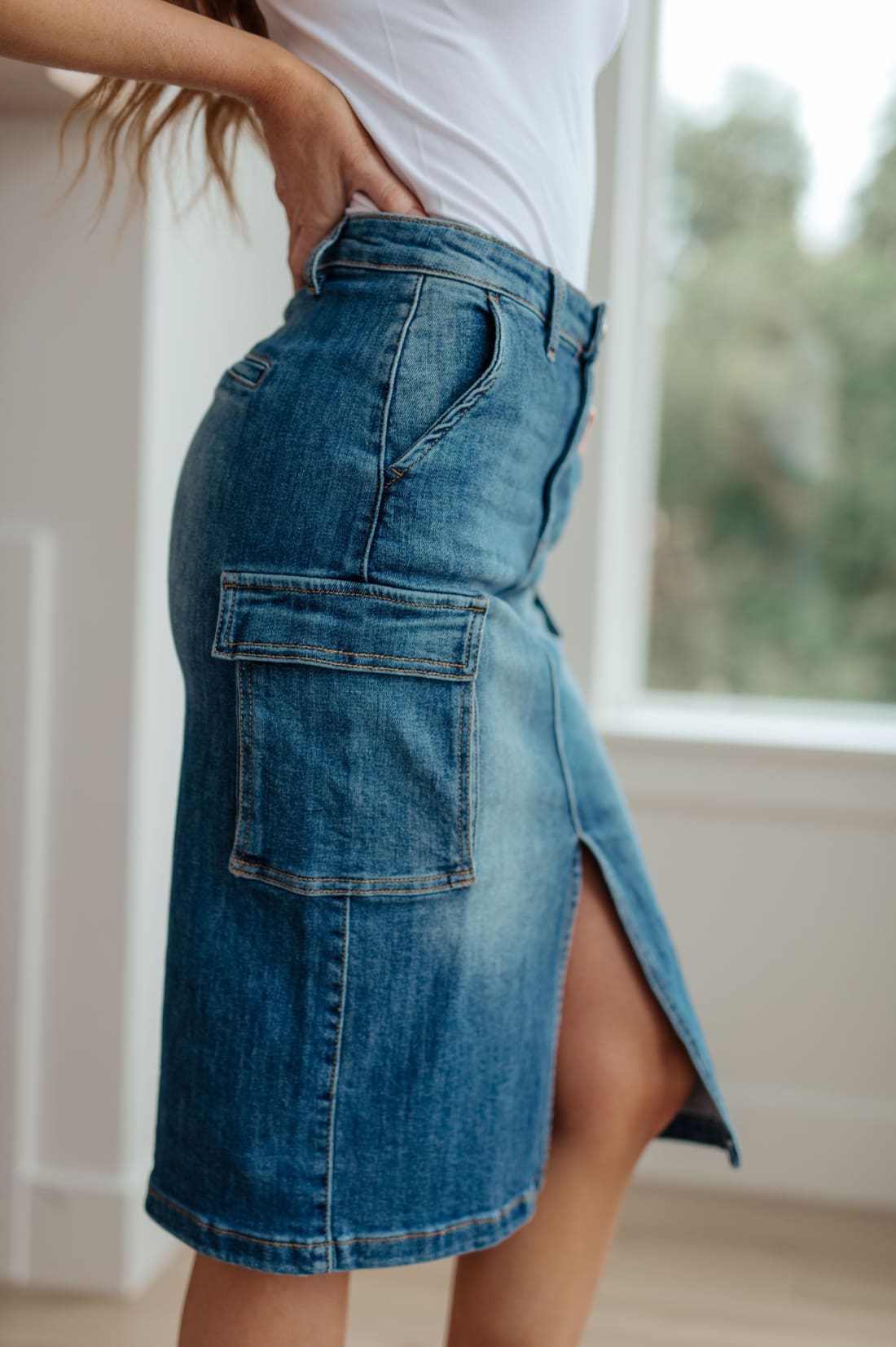 High Rise Denim Cargo Skirt | skirt