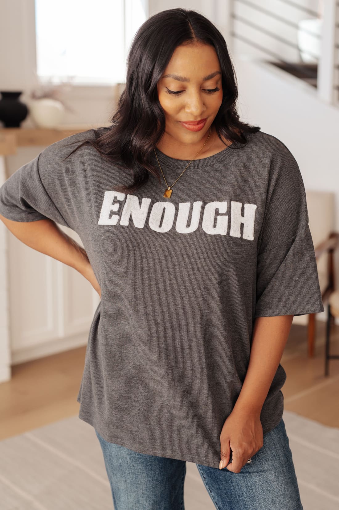 Always Enough Graphic Tee in Charcoal | Tops & Tees