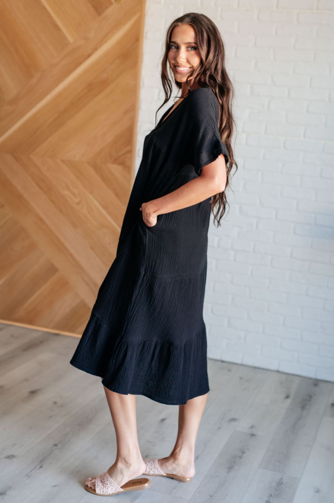 Always Learning Dolman Sleeve Dress in Black | Midi Dresses