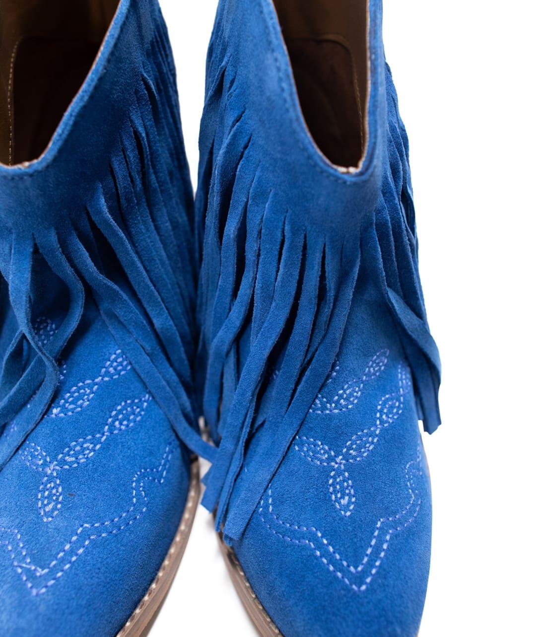 Genuine Suede Amos Fringe Ankle Bootie in Blue | boots