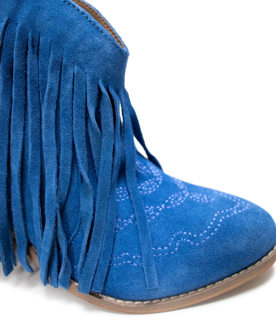 Genuine Suede Amos Fringe Ankle Bootie in Blue | boots