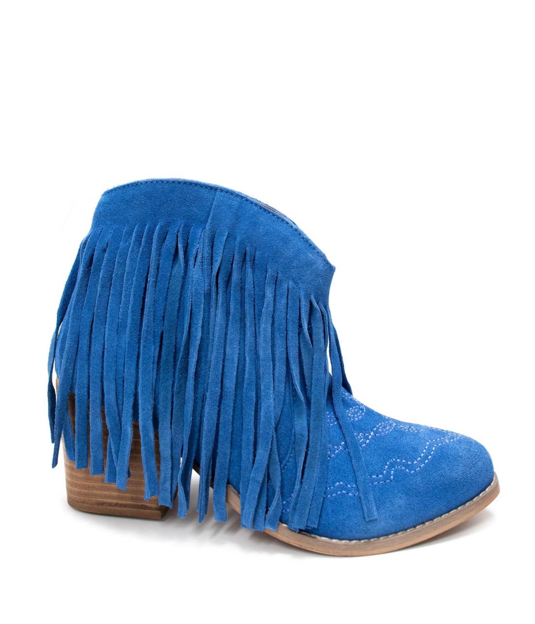 Genuine Suede Amos Fringe Ankle Bootie in Blue | boots