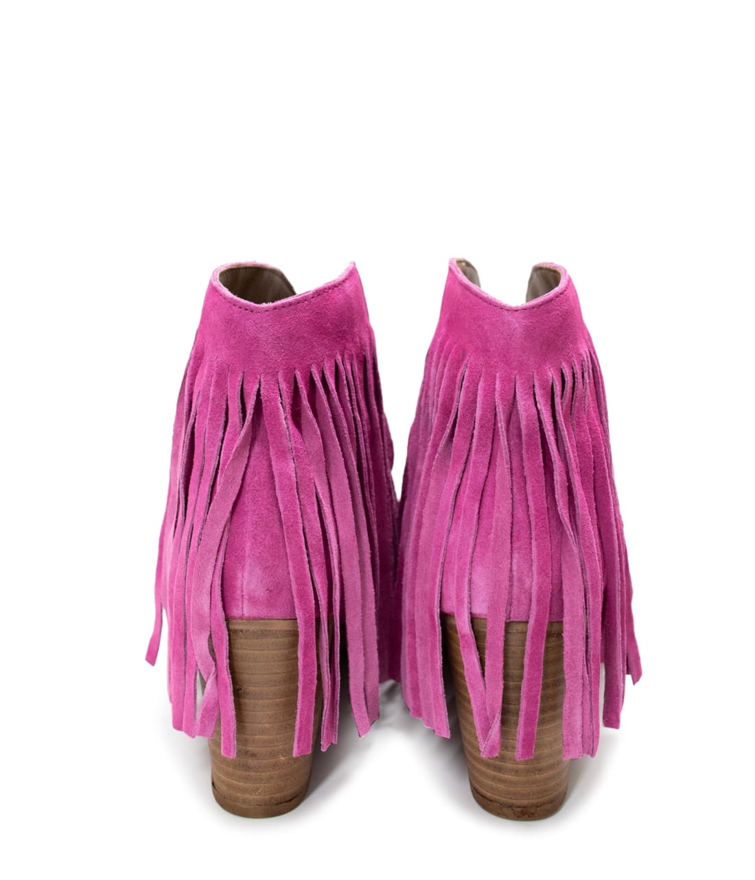 Genuine Suede Amos Fringe Ankle Bootie in Magenta | boots