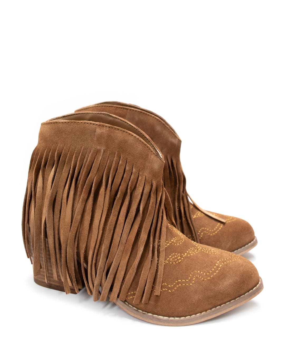 Genuine Suede Amos Fringe Ankle Bootie in Tan | boots