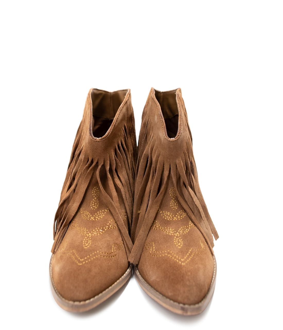 Genuine Suede Amos Fringe Ankle Bootie in Tan | boots