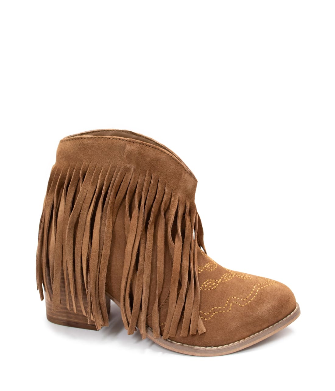 Genuine Suede Amos Fringe Ankle Bootie in Tan | boots