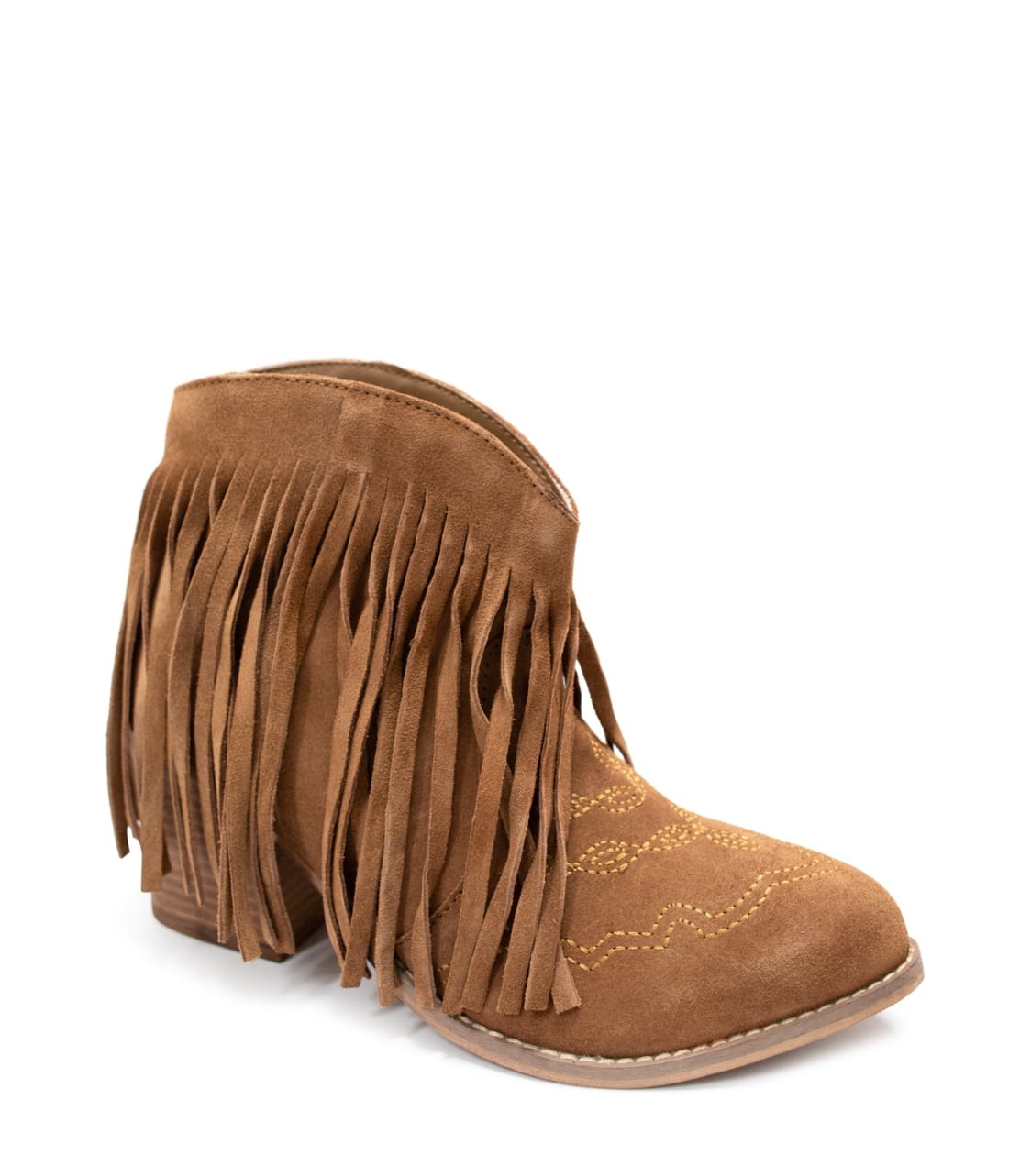 Genuine Suede Amos Fringe Ankle Bootie in Tan | boots