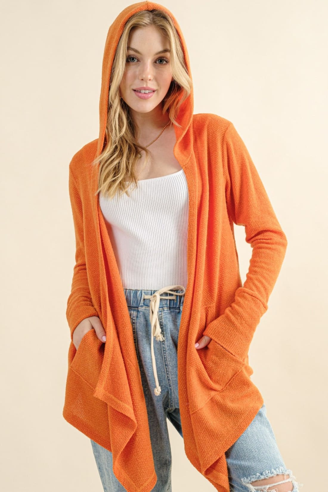 And The Why Full Size Thermal Hooded Open Front Cardigan with Pockets | Sweaters & Cardigans