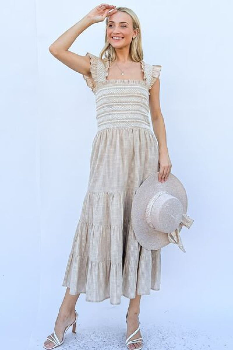 And The Why Linen Striped Ruffle Dress | Midi Dresses
