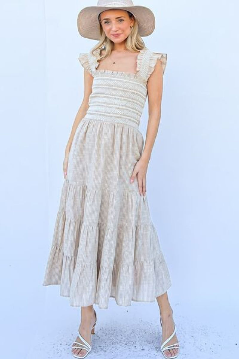 And The Why Linen Striped Ruffle Dress | Midi Dresses