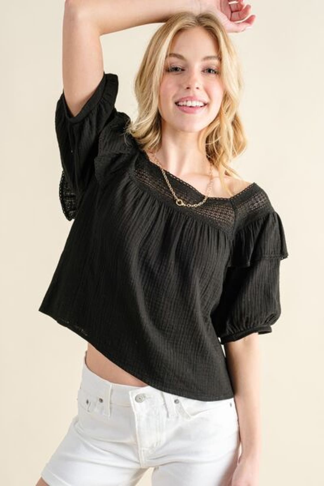 And The Why Square Neck Cotton Gauze Ruffled Blouse | Blouses & Shirts