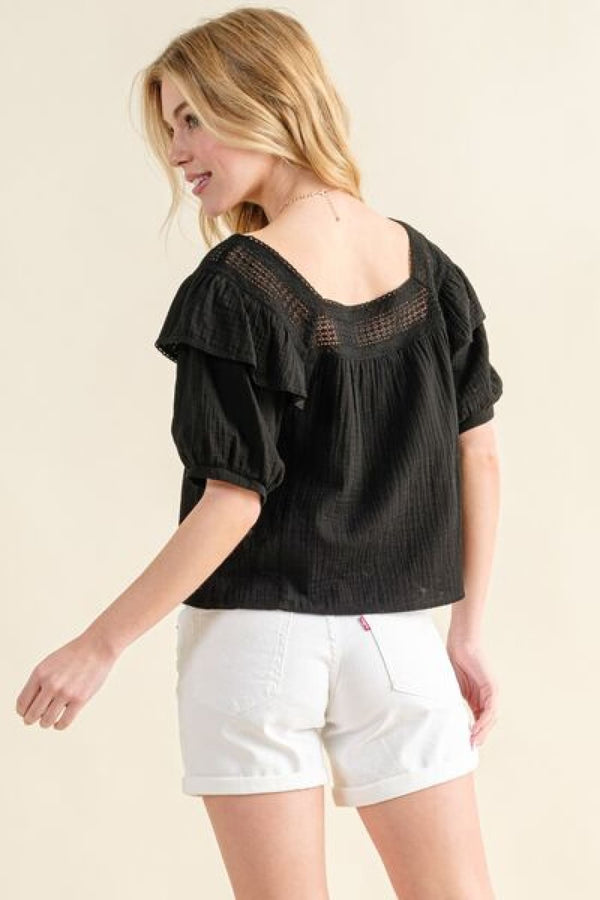 And The Why Square Neck Cotton Gauze Ruffled Blouse | Blouses & Shirts